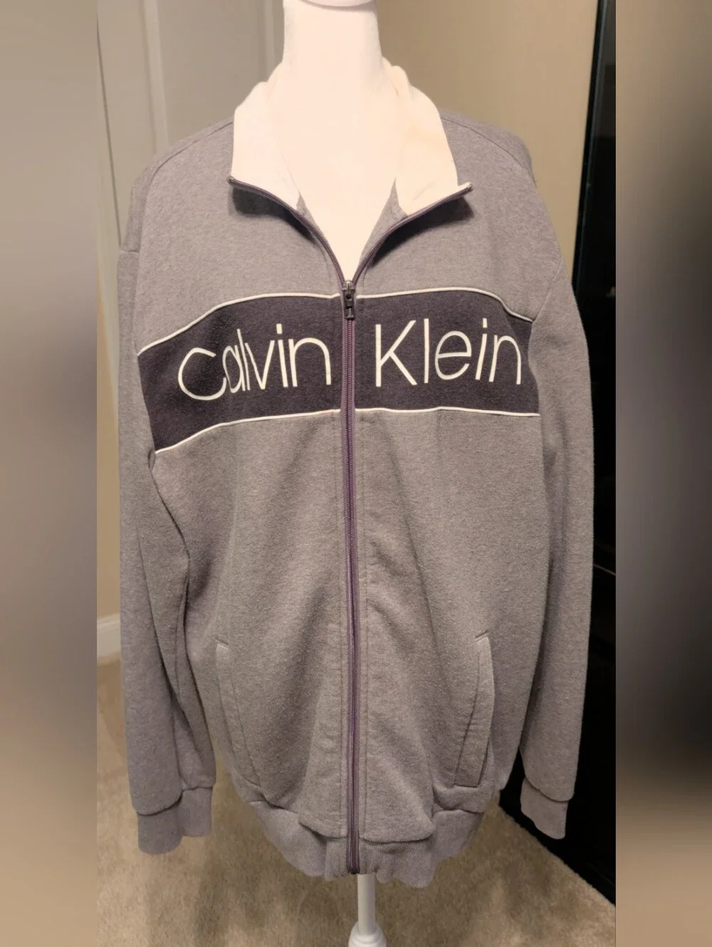 Calvin Klein Soft Touch Fleece Gray Zip-Up Jacket - Picture 1 of 14
